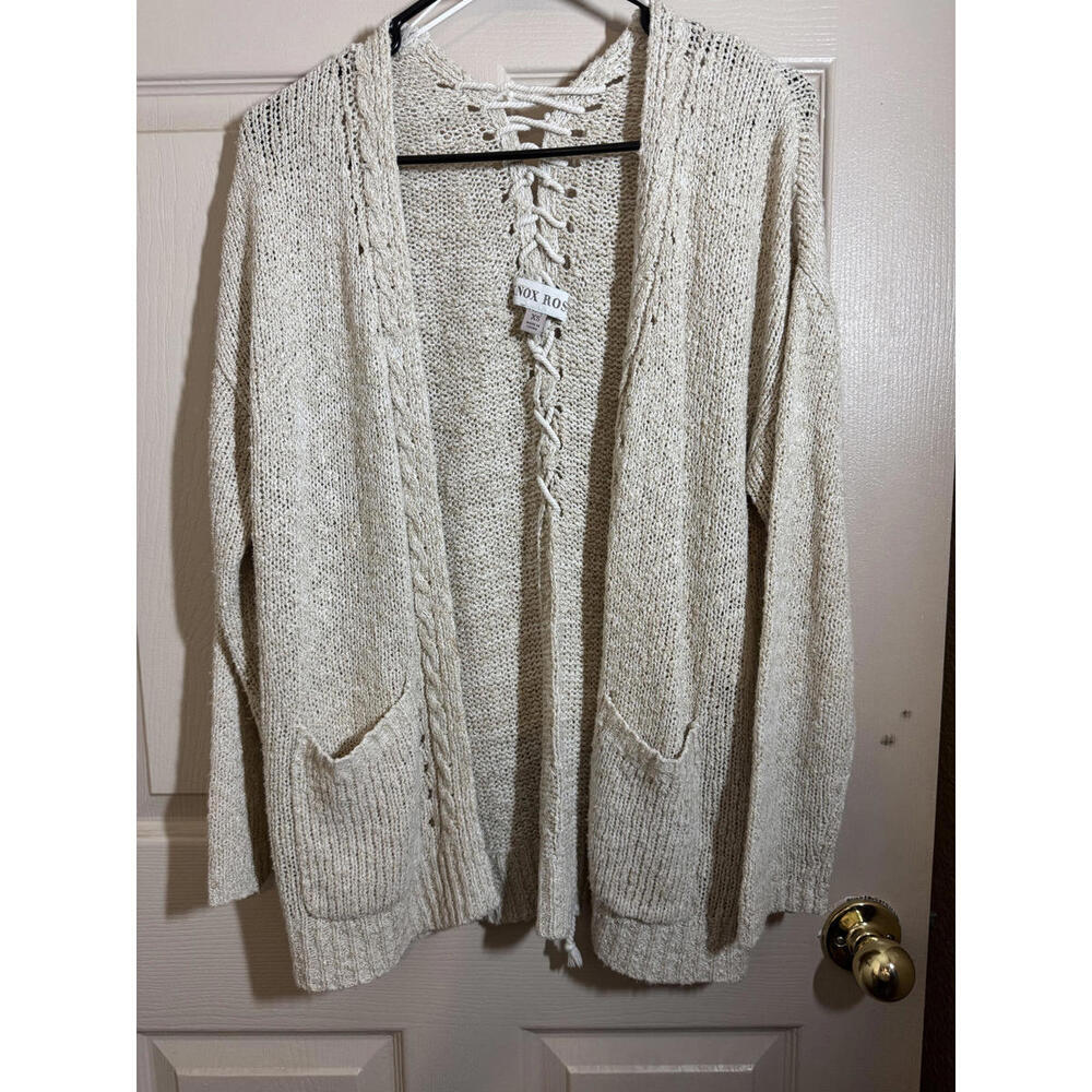 Knox Rose Cream Knit Lace-Up Cardigan Sweater XS